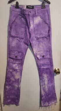 Valabasas Purple Tie Dye Stacked Jeans Cargo Pockets Size 32| Edgy Streetwear